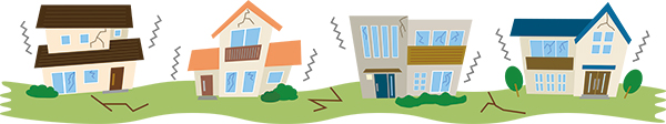 地震被害をうける建物のイメージイラスト