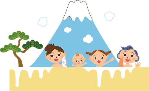 銭湯に入ってる老若男女のイラスト