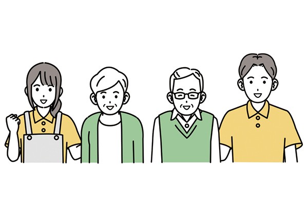 高齢者と支える介護スタッフのイラスト