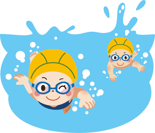 プールで泳ぐ人たちのイラスト