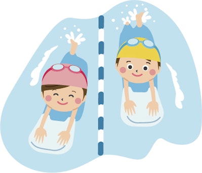 ビート版を使って泳ぐ子どもたちのイラスト
