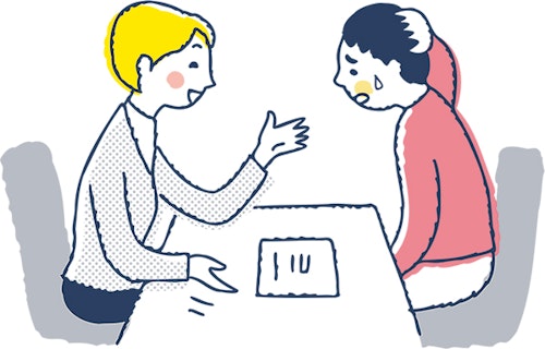 教材の購入を勧められ、困っている人のイメージイラスト