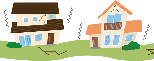 地震でひび割れなどのダメージを受ける建物のイラスト
