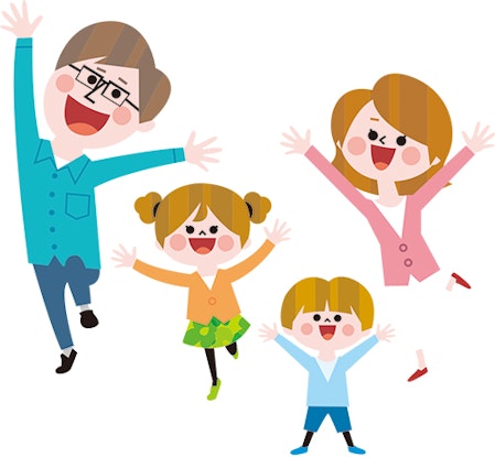 親子が両手を広げて楽しんでいるイメージイラスト
