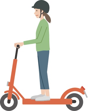 ヘルメットをつけて特定小型原動機付自転車にのる人のイラスト