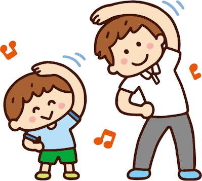 親子で体操をしているイメージイラスト