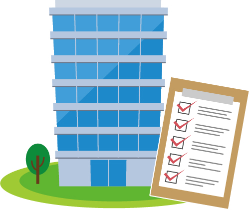 ビルと点検表のイメージイラスト