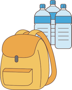 ペットボトルの水とリュックサックのイラスト