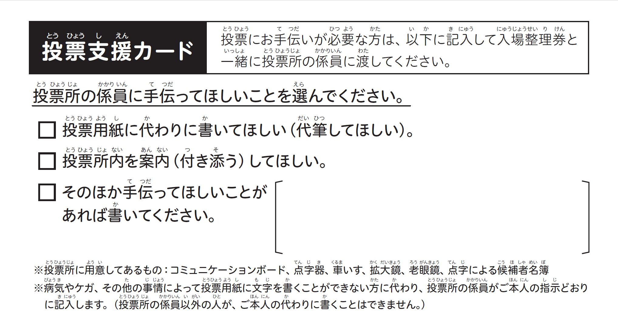 画像：投票支援カード