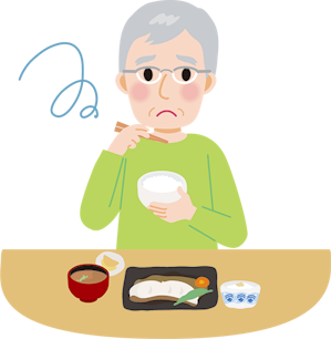 ご飯を食べながら困っている人のイメージイラスト
