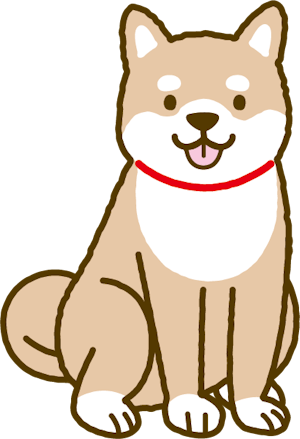 赤い首輪をつけた犬がおすわりをしているイラスト