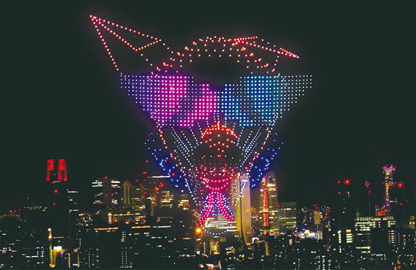 渋谷エリアで撮影されたドローンショーの様子