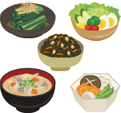 小皿に盛られた食べ物 イラスト