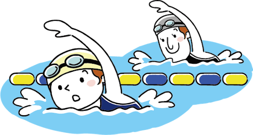 クロールでコースを泳ぐ人たちのイラスト