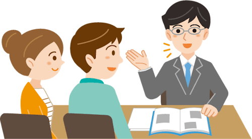 相談会で相談員と話しているイメージ