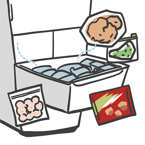 冷凍庫と食材のイメージイラスト