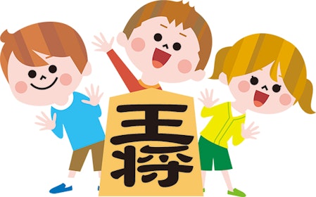 将棋の駒から顔を出す子どもたちのイメージイラスト