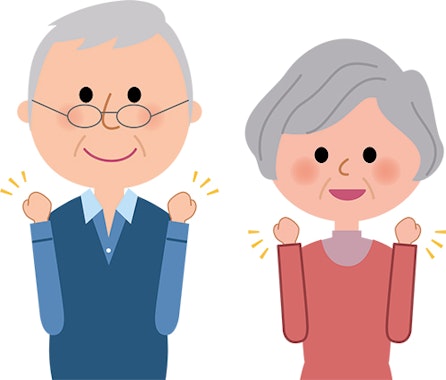 両手のこぶしを握るポーズをする高齢者のイラスト