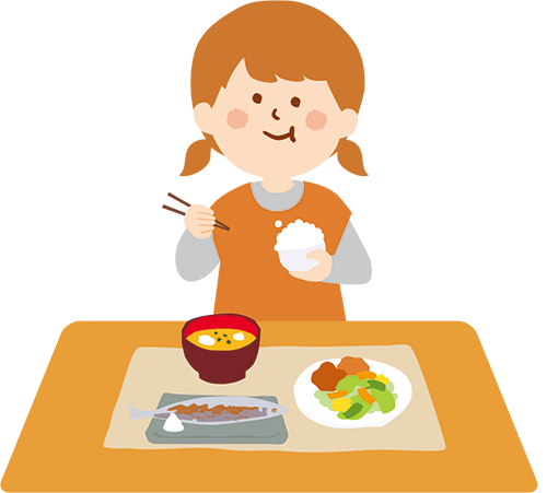 箸と茶碗をもってご飯を食べている人のイラスト