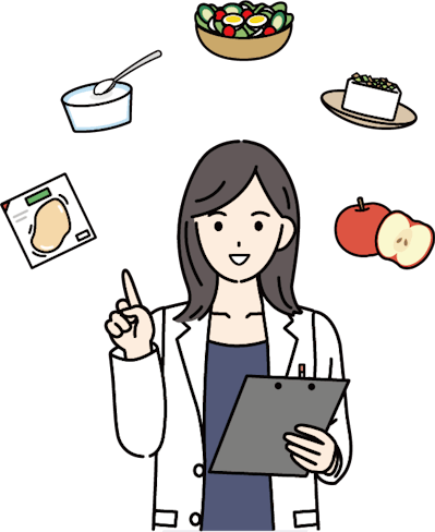 管理栄養士と食材のイラスト