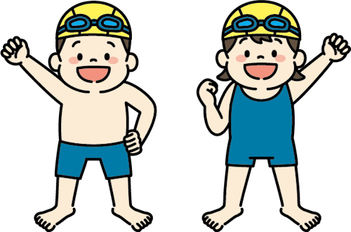 水着姿の子どもたちのイラスト