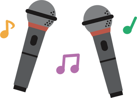 2本のマイクと音符のイラスト
