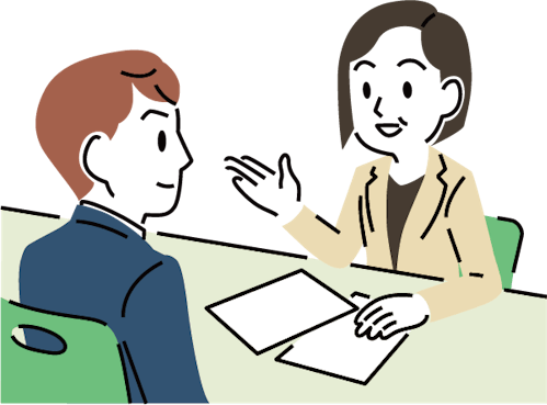 相談窓口で相談員の話を聞いている相談者のイメージイラスト