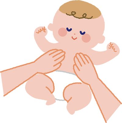 赤ちゃんのからだを両手でマッサージしているイメージイラスト