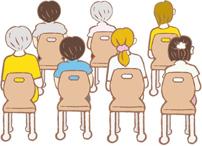 背を向けて着席している人たちのイラスト