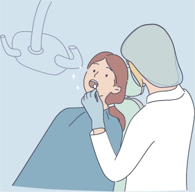 口腔(こうくう)がん検診を受ける人のイラスト