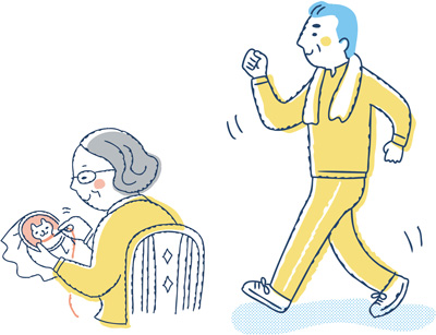 運動をする人、手芸をする人 イラスト