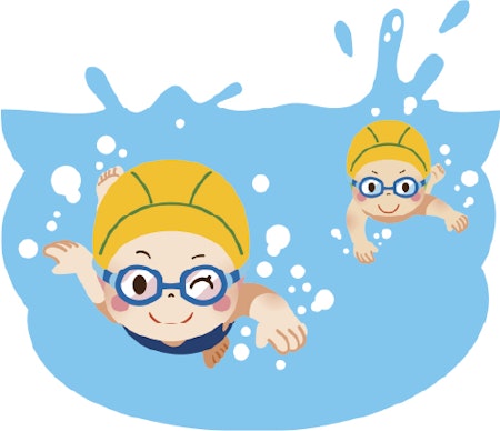 プールで泳ぐ子どもたちのイメージイラスト