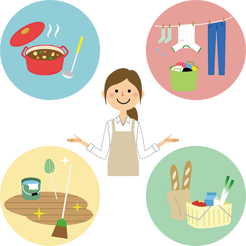 調理、洗濯、掃除、買い物などをサポートする会員のイメージイラスト