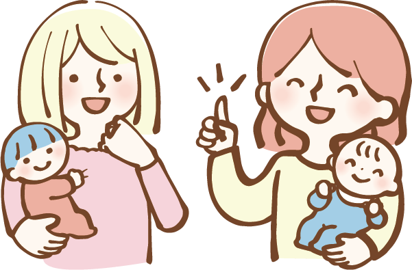 赤ちゃんを抱えた母親が交流するイメージイラスト