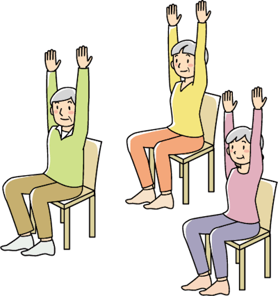椅子に座って体操をする高齢者のイラスト