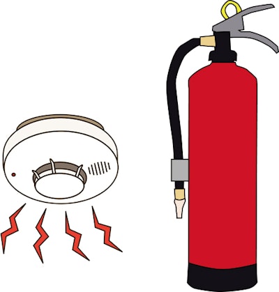 消火器と火災警報器のイラスト