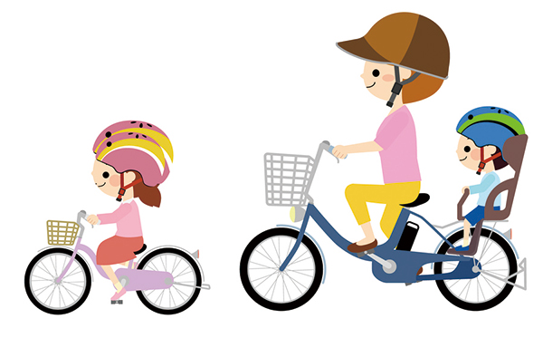 ヘルメットを着用し自転車に乗る人たちのイラスト