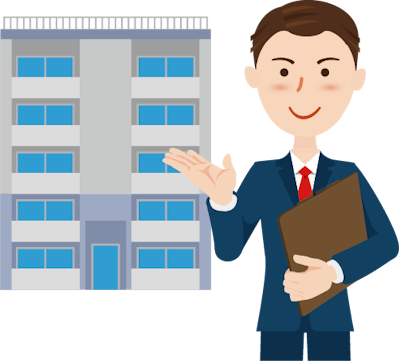 マンション管理士がマンションについて話しているイメージイラスト